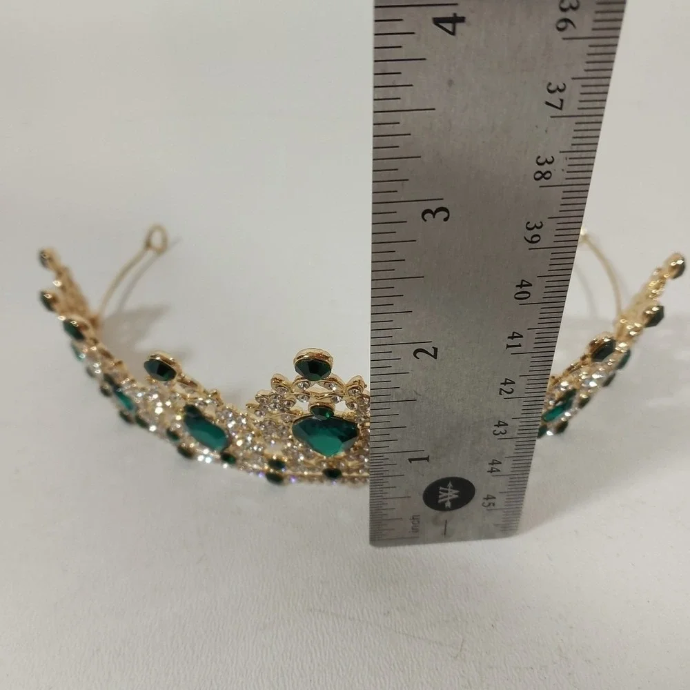 Tiara‎ Faux Emerald Green, Diamond Crown  gold bronze